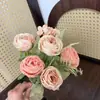 Rosa artificial estilo vintage com bordas queimadas, cores mistas, botões de rosa de 6 pétalas, flores artificiais para casa, casamento e decoração de noiva, buquê de flores artificiais