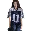 Retro americano versátil retazos No. Camiseta de jersey 11 para hombre y mujer, marca de moda de verano, holgada y transpirable, top dulce y fresco de manga corta