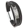 Cross-border Novo estilo retro europeu e americano em estoque Corrente Fivela magnética Liga Couro Pulseira masculina tecida à mão