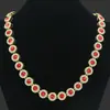 Europa e Estados Unidos transfronteiriço quente 18K ouro masculino colar joias hip hop redondo vermelho diamante costura corrente cubana personalidade corrente de pescoço