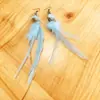 Brincos de Pena Boêmios Transfronteiriços Estilo Longo Estilo Étnico Brincos de Pavão Franja Azul Brincos de Ano Novo para Mulheres