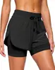 Shorts de corrida 2 em 1 mais vendidos para mulheres na Europa e América, cintura alta com cordão, forrado para privacidade, calça esportiva casual de secagem rápida