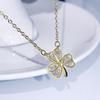 Collar de Hierba de Trébol de la Suerte para Mujer Plateado Plata 18K Platino Full Diamante Diamante Único Cadena Corta para Clavícula Mismo Estilo que Celebridad de Internet
