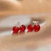 Brincos fofos de cereja pequena de resina, famosos na internet, brincos estilo fruta cereja doce e frescos, atacado