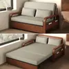 Sofá-cama integrado dois em um cama de cochilo sofá-cama estilo chinês retrô cama dobrável de couro encerado óleo cama dobrável multifuncional