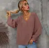 Blusa de Gasa para Mujer de Manga Larga con Cuello en V, Color Sólido, Manga de Murciélago, Botonadura Sencilla, Primavera y Verano, Transfronteriza Europea y Americana 2022