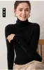 Otoño Invierno Sin Costuras Una Pieza 100% Cachemir Tejido de Punto Suéter para Mujer Costilla Capa Interior Suéter de Cuello Alto Color Liso Capa Base