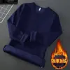 Camiseta base de cuello redondo ajustada y cálida con forro polar y grosor extra para hombre, ropa de invierno, prenda interior, sudadera con capucha y mangas largas para jóvenes, camiseta top