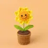 Girasol Crochê à Mão Acabado Flor Artificial em Vaso Decoração de Mesa Enfeites Fofos Presentes de Formatura para Meninas