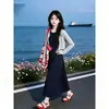 Conjunto para Meninas para Primavera e Outono: Novo Conjunto de Duas Peças: Cardigã Doce e Suave de Manga Longa Estilo Coreano com Vestido Colorido da Moda