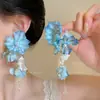 Flor de Estrella Azul Polvo ~ Pendientes de Estrella de Mar Florales Coloridos para Mujer Estilo Vacaciones Primavera Verano Pendientes de Botón Super Hermosos Únicos Bonitos Joyas para Orejas