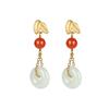 Ping An Fivela Palácio Incrustado Sul Vermelho Ágata Brincos Personalidade da Moda Elegante Hetian Jade Banhado a Ouro Feminino Leve Jóias de Luxo