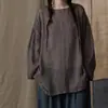 Blusa fina de manga larga estilo Zen de Owis, holgada, cuello redondo, textura desgastada, camisa protectora solar artística y casual