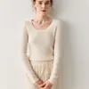 Suéter de Caxemira Novo Outono e Inverno Feminino Gola U Pulôver com Base de Peça Única Tricotada Suéter Modelador