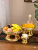 Bandeja de frutas de madera maciza estilo asiático con base alta, cesta de frutas decorativa para el hogar, bandeja de almacenamiento multicapa, bandeja redonda vintage para servir frutas secas
