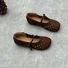 Zapatos Artísticos Hechos a Mano de Cuero Genuino Calados para Mujer Vintage Casual Punta Redonda Suela Plana Zapatos Individuales con Agujeros de Cuero Vacuno Zapatos Individuales de Una Capa para Abuela