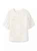 Nova Camisa Feminina de Manga Curta Estilo Nacional Pequena Vintage Gola Redonda Top Artesanato Queimado em Flor