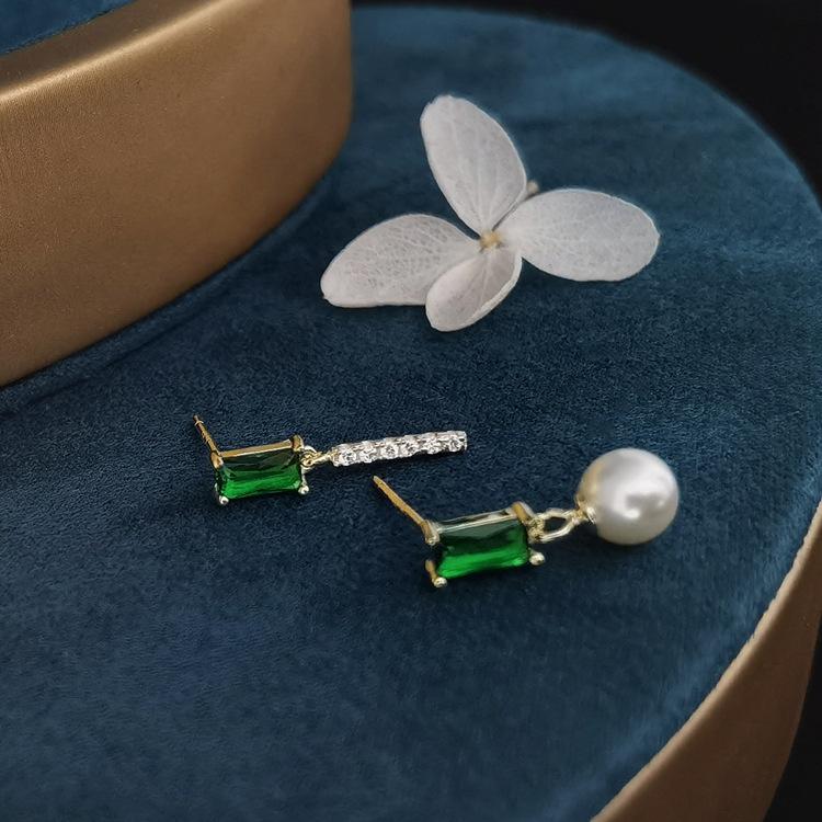 ED803243祖母绿珍珠耳钉AB款