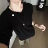 Sudadera de Punto Negra para Hombre, Estilo Americano Otoñal, Chic Perezoso, Sensación de Alta Gama, Estilo Old Money, Hombro Normal, Camiseta de Manga Larga