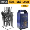 Conjunto de Talheres Cavaleiro em Aço Inoxidável 24 Peças com Garfo, Faca e Colher com Suporte de Parede Caixa de Presente para Exportação