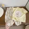 Conjunto Estiloso de Duas Peças com Manga Curta para Meninas Verão 2026 para Crianças, Roupa com Calça Anti-Mosquito para Bebês, Roupa Infantil de Verão