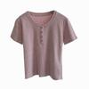 Camiseta com Botões Falsos na Gola Manga Curta Design Moderno Estilo Coreano Manga Curta 100% Algodão Slim Fit Emagrecedor Versátil para Mulheres