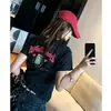 Estilo Americano 100% Algodão Verão Novo Estilo Design Retrô Americano Caimento Relaxado Estampada Gola Redonda Manga Curta Camiseta