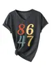 Amazon eBay sitio independiente moda casual versátil mujer 8647 digital cuello V manga corta camiseta en stock
