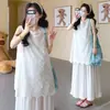 Vestido de Verano de Maternidad 2026 Estilo Nuevo Vestido para Mamás Embarazadas, Estilo Francés Moderno y Juvenil Conjunto de Dos Piezas Vestido Largo de Verano