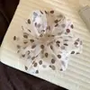 Scrunchie de rede com bolinhas marrons estilo coreano, elástico de cabelo plissado de organza fofo, acessório de cabelo para coque casual