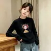 Camada Base Térmica Casual para Meninas Outono/Inverno Novo Estilo Infantil Top Felpudo Manga Longa Gola Redonda Camiseta Roupa Íntima