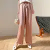 Pantalones anchos de satén de seda sintética para mujer, nuevos pantalones rectos casuales de estilo chino retro holgados con pliegues texturizados y tejido de acetato
