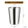 Copo Coreano Espessado de Aço Inoxidável 304 Copo para Bebidas de Restaurante de Churrasco Copo de Água Copo de Cerveja de Restaurante Copo de Chá Isolado de Camada Dupla