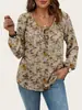 Ropa Europea y Americana Transfronteriza para Mujer Tallas Grandes, Nuevos Tops Vintage de Otoño con Estampado Floral, Camisas de Gasa con Cordones y Cuello en V de Manga Larga