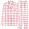Pijama de Manga Longa Outono e Inverno Feminino Terno com Lapela Calça Rosa de Vaca Roupa de Casa Outono e Primavera para Usar Fora Tamanho Grande Comércio Exterior