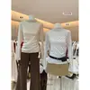 AS OFICIAL Outono Estilo Francês Gentil Top de Gaze Perolada com Bolinhas Camadas Gola Alta Manga Longa 29056