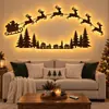 Trineo de Santa Cruzado con Renos Ornamento de Madera Navideño Iluminado F