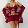 Lencería sexy nueva transfronteriza, body de camisola sensual con encaje hueco y detalles de diamantes para mujer, conjunto de pijama y bata, venta al por mayor