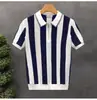 Comércio Exterior Atacado 2025 Novo Estilo Gola Lapela Meio Zíper Camisa Polo Masculina Retrô Tricô Vazado Listrado Base