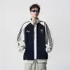 Chaqueta Deportiva de Tres Rayas Estilo Americano para Hombres y Mujeres, Chaqueta de Invierno de Marca de Moda Patchwork Bloques de Color para Pareja, Chaqueta de Béisbol Cardigan Retro