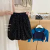 ¡Xian Ning Qi Azul Pavo Real Favorecedor! Conjunto de dos piezas de otoño para niña estilo coreano con top de lunares y pantalones tipo abuela