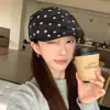 Gorra Plana Retro de Lunares Estilo Coreano para Mujer, Moda de Primavera y Otoño, Uso Diario, Circunferencia de Cabeza Grande, Boina, Gorra de Pintor Artístico