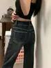 Chao Li tiene en stock jeans retro de doble botón de cintura alta micro campana para mujer otoño nuevo estilo ajustados elásticos favorecedores pantalones de campana