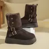 Botas de invierno cálidas de algodón con forro de lana, suela gruesa, que aumentan la altura, estilo transfronterizo con hebilla, botines o botas de media pantorrilla retro, para mujer, colección de invierno