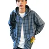 Camisa Ligera al Aire Libre Estilo Coreano para Hombres y Mujeres Primavera y Verano Camisa de Cuadros Manga Larga Chaqueta Vintage con Capucha Protección Solar Pareja