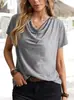 Ropa de Mujer para Exportación Primavera y Verano 2023 Amazon Wish Transfronterizo Nuevos Tops Europeos y Americanos Color Sólido Casual Moda Manga Corta Mujer