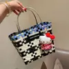 Bolsa tejida artesanal tailandesa de verano, marca de moda, cesta de mercado, bolso de mano para mujer, tote, bolsa de playa, bloque de color