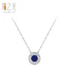 Collar Colgante de Plata de Ley S925 Estilo Europeo y Americano Zafiro Azul Epoxi para Mujer Simple y Elegante Estrella Placa Redonda Cadena de Clavícula Transfronterizo