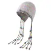 Gorro de punto colorido holgado transfronterizo, sombrero de felpa con orejeras adelgazante facial, turbante trenzado con borlas, gorro de punto de dopamina