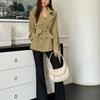 2026 Gabardina Corta Elegante de Manga Larga de Moda para Mujer para Primavera y Otoño con Cinturón Casual Tendencia Color Caqui